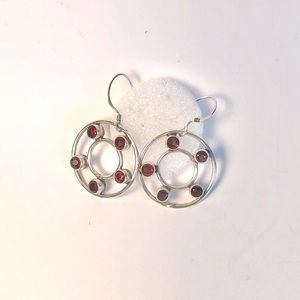 Boho Silver Earring Garnet Red Stone Handmade
